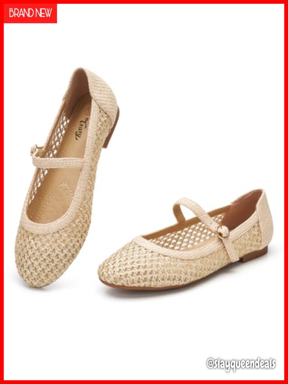 Woven Raffia Mary Jane Flats Round Toe Buckle Strap Comfortable Slip On